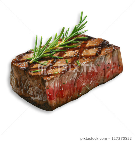 Watercolor grilled pork steak with herb rosemary and spices vegetable isolated on white background. clip art element illustration 117270532
