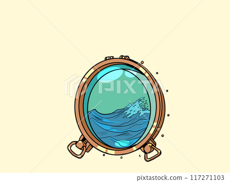 Pop Art Retro Closed hatch overlooking the ocean. An extreme form of recreation involving diving. The dream is to go to the sea and swim. Pop Art Retro Closed hatch overlooking the ocean. An extreme form of recreation involving diving. The dream is to go to the sea and swim. 117271103