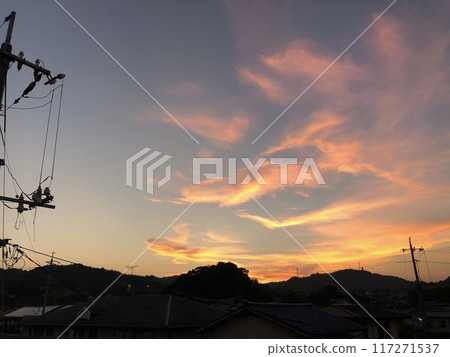 Sunset seen from a residential area Sunset seen from a residential area 117271537