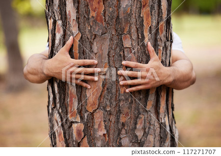 Environment, hands and man hug trees for save the planet, nature deforestation or community support project. Earth day sustainability, eco friendly NGO charity and volunteer protect natural growth Environment, hands and man hug trees for save the planet, nature deforestation or community support project. Earth day sustainability, eco friendly NGO charity and volunteer protect natural growth 117271707