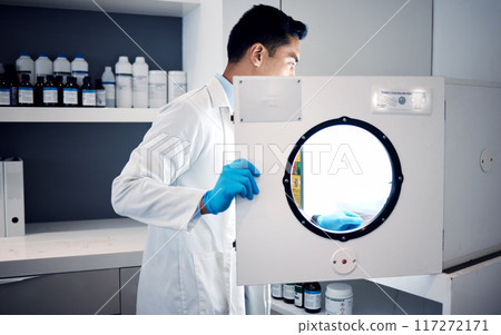 Man, scientist and laboratory autoclave equipment for medicine temperature control, medical research storage or chemical mixing. Healthcare worker, science and centrifuge machine for dna engineering Man, scientist and laboratory autoclave equipment for medicine temperature control, medical research storage or chemical mixing. Healthcare worker, science and centrifuge machine for dna engineering 117272171
