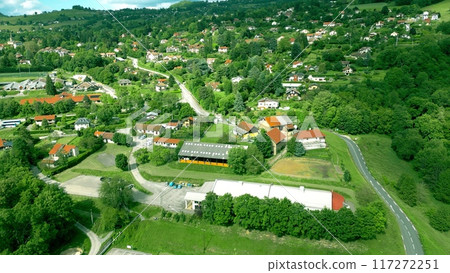 Aerial shot of Saint-Martin-d'Uriage, French Alps Aerial shot of Saint-Martin-d'Uriage, French Alps 117272251