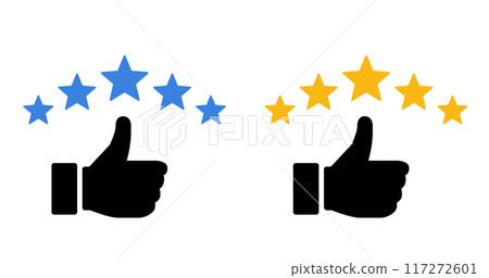 SnS icon with star and thumbs up hand 117272601