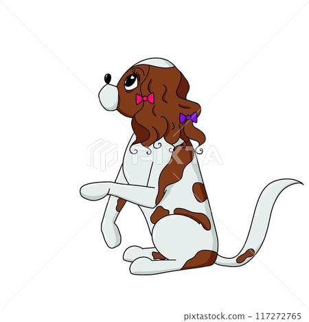 Cute posing dog in cartoon style. isolated hand drawn illustration for sticker, banner, poster, postcard. Dog show concept Cute posing dog in cartoon style. isolated hand drawn illustration for sticker, banner, poster, postcard. Dog show concept 117272765