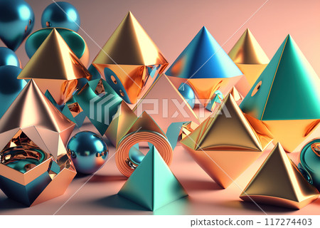 3D render abstract geometric background, golden and bronze creative shapes 117274403