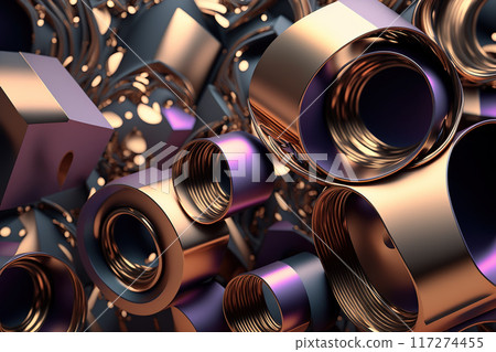 3D render abstract geometric background, cylinder holographic creative shapes 117274455
