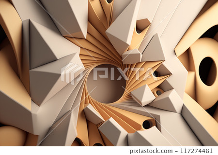 3D render abstract geometric background, ivory creative circle and triangle shapes 117274481