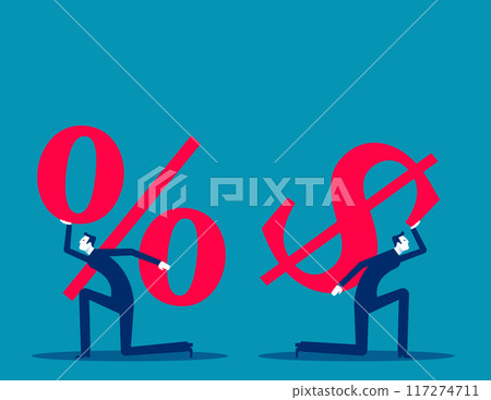 Business team carrying huge dollar sign and percentage symbols Business team carrying huge dollar sign and percentage symbols 117274711