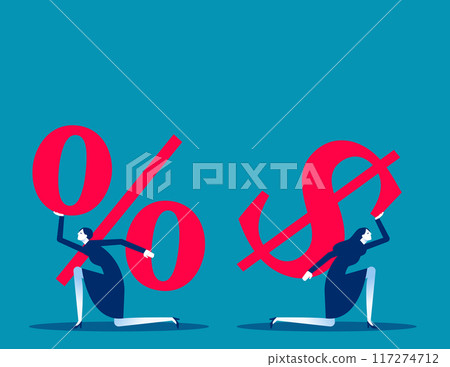 Business team carrying huge dollar sign and percentage symbols Business team carrying huge dollar sign and percentage symbols 117274712