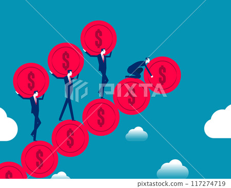 Business teams working together to build upward steps. Successful investments and ways to make money vector concept Business teams working together to build upward steps. Successful investments and ways to make money vector concept 117274719