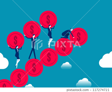 Business teams working together to build upward steps. Successful investments and ways to make money vector concept Business teams working together to build upward steps. Successful investments and ways to make money vector concept 117274721