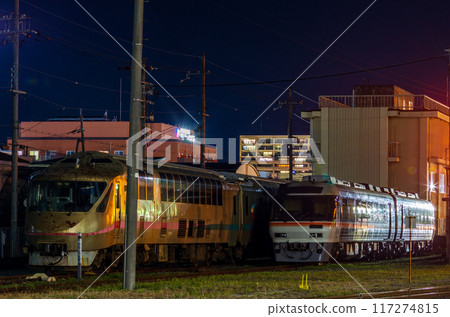Kyoto Tango Railway's KTR001 and KTR8500 shining in the Maizuru night 117274815