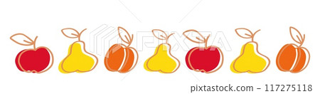 A decorative border featuring stylized apples, pears, and oranges in vibrant colors against a plain background. A decorative border featuring stylized apples, pears, and oranges in vibrant colors against a plain background. 117275118