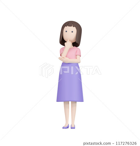 3DCG | A young Japanese woman thinking while looking up diagonally 117276326