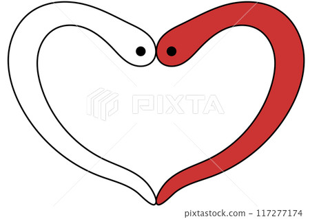 形成紅色和白色心臟的兩條蛇的框架 117277174