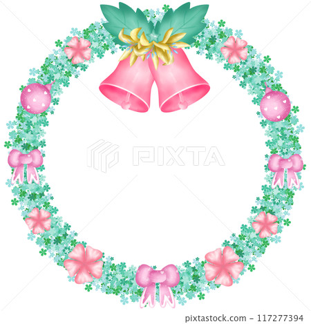 Christmas Wreath decorated with cute bows, flowers, balls, and candy canes Christmas Wreath decorated with cute bows, flowers, balls, and candy canes 117277394