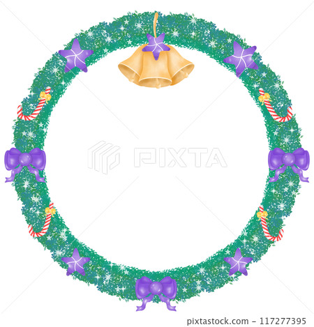 Christmas Wreath decorated with cute bows, flowers, balls, and candy canes Christmas Wreath decorated with cute bows, flowers, balls, and candy canes 117277395