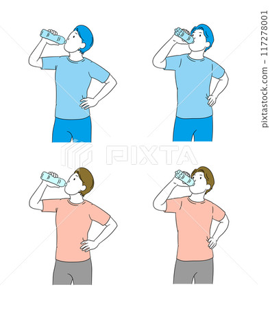 一個人用塑膠瓶喝水的插畫素材 117278001