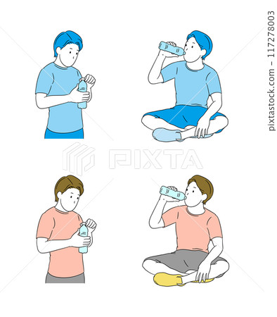 一個人打開塑膠瓶喝水的插畫素材 一個人打開塑膠瓶喝水的插畫素材 117278003