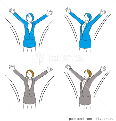 Illustration of a business person (female) with her arms wide open Illustration of a business person (female) with her arms wide open 117278049