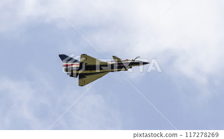Chengdu J-10 Fighter Jet Of Chinese Air Force In Aerial Demonstration At Singapore Airshow. Chengdu J-10 Fighter Jet Of Chinese Air Force In Aerial Demonstration At Singapore Airshow. 117278269
