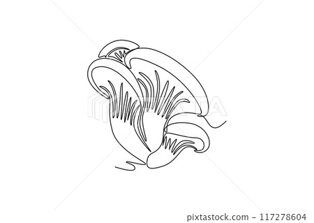 Continuous one line drawing of whole healthy freshness organic mushrooms for groceries market logo identity. Fresh toadstool concept vegetable icon. Single line draw design vector graphic illustration Continuous one line drawing of whole healthy freshness organic mushrooms for groceries market logo identity. Fresh toadstool concept vegetable icon. Single line draw design vector graphic illustration 117278604