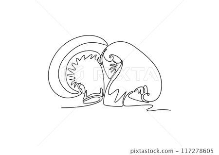 Continuous one line drawing whole healthy organic mushrooms for farming and cooking logo identity. Freshness toadstool concept for vegetable icon. Single line draw design vector graphic illustration Continuous one line drawing whole healthy organic mushrooms for farming and cooking logo identity. Freshness toadstool concept for vegetable icon. Single line draw design vector graphic illustration 117278605