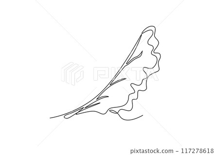 Single one line drawing whole healthy organic green lettuce leaf for harvest logo identity. Freshness salad ingredient concept vegetable icon. Continuous line draw design graphic vector illustration 117278618
