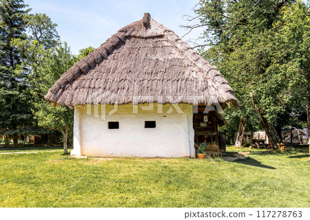 old traditional hungarian residential building in skanzen. 117278763