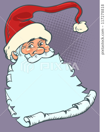The kind face of Santa Claus with a beard like a list. The coming New Year and Christmas. Delayed selection of gifts for loved ones. The kind face of Santa Claus with a beard like a list. The coming New Year and Christmas. Delayed selection of gifts for loved ones. 117278818