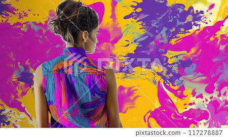 Pop art collage abstract colorful image of woman style sleeveless shirt Generative AI 117278887