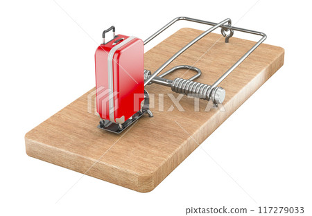 Suitcase inside mousetrap, 3D rendering Suitcase inside mousetrap, 3D rendering 117279033