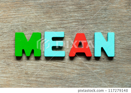 Color alphabet letter in word mean on wood background 117279148