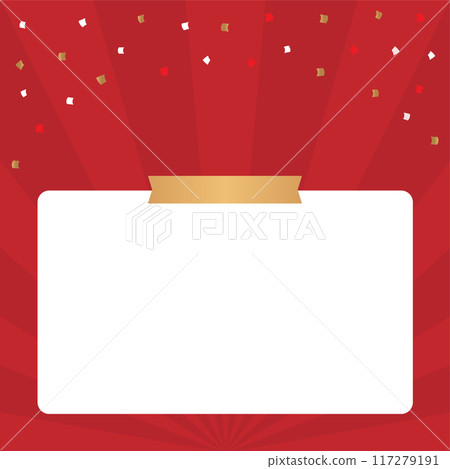 Red radial pattern background with white frame and confetti - pop square banner template 117279191