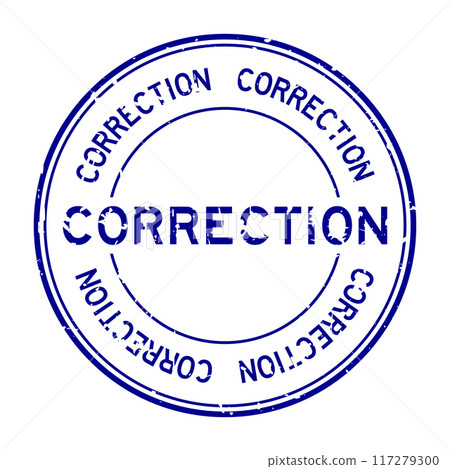 Grunge blue correction word round rubber seal stamp on white background 117279300