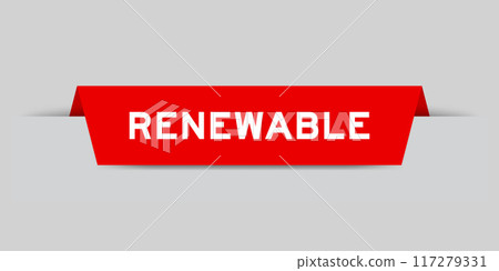Red color inserted label with word renewable on gray background 117279331