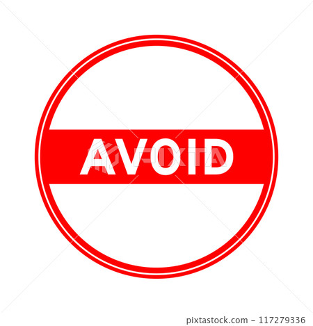 Red color round seal sticker in word avoid on white background Red color round seal sticker in word avoid on white background 117279336