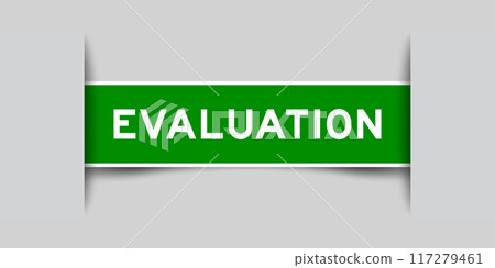 Green color square label sticker with word evaluation that inserted in gray background Green color square label sticker with word evaluation that inserted in gray background 117279461