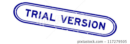 Grunge blue trial version word rubber seal stamp on white background 117279505
