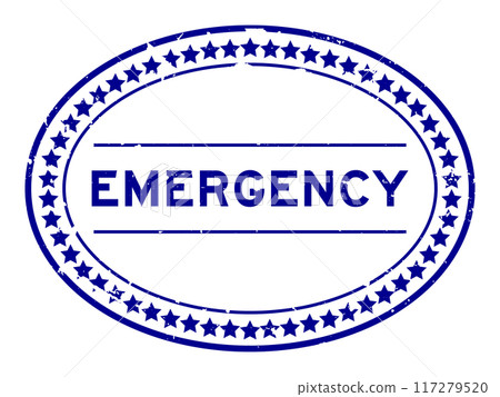 Grunge blue emergency word oval rubber seal stamp on white background Grunge blue emergency word oval rubber seal stamp on white background 117279520