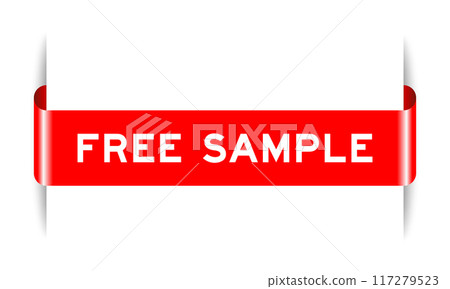 Red color inserted label banner with word free sample on white background Red color inserted label banner with word free sample on white background 117279523