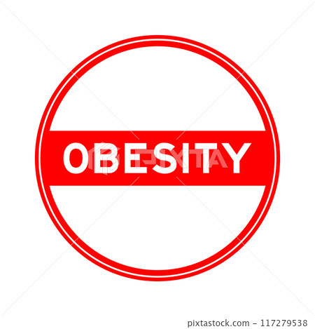 Red color round seal sticker in word obesity on white background Red color round seal sticker in word obesity on white background 117279538