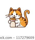 a cat holding a milk bottle 117279609