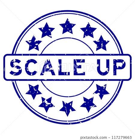 Grunge black scale up word with star icon round rubber seal stamp on white background 117279663