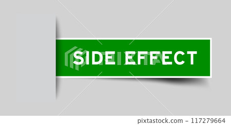 Green color square label sticker with word side effect that inserted in gray background Green color square label sticker with word side effect that inserted in gray background 117279664