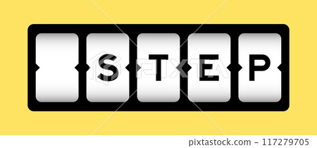Black color in word step on slot banner with yellow color background 117279705