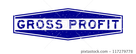 Grunge blue gross profit word hexagon rubber seal stamp on white background 117279778