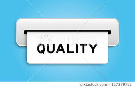 White coupon banner with word quality from machine on blue color background White coupon banner with word quality from machine on blue color background 117279792
