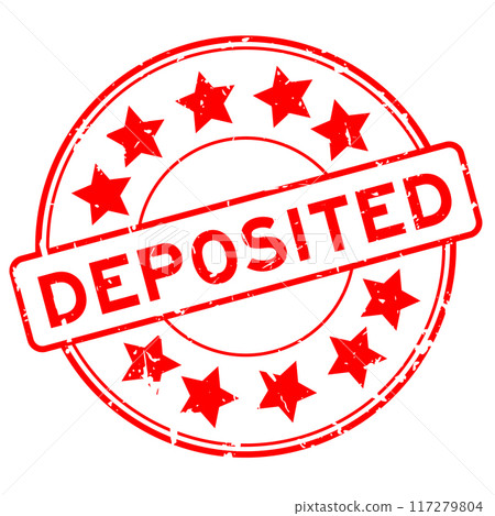 Grunge red deposited word round rubber seal stamp on white background Grunge red deposited word round rubber seal stamp on white background 117279804