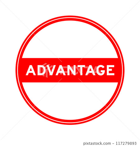 Red color round seal sticker in word advantage on white background 117279893